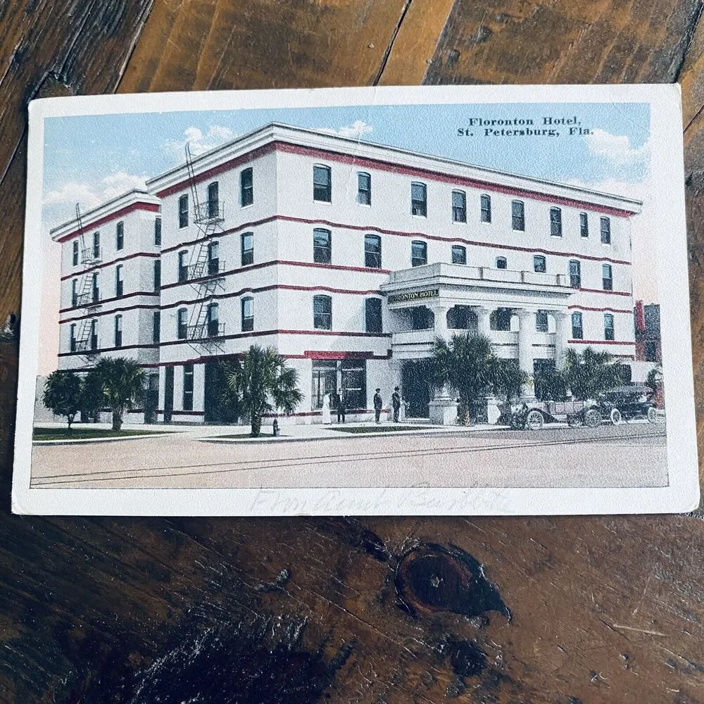 1916 Vintage Postcard Scenic Cars View Floronton Hotel St Petersburg Florida FL
